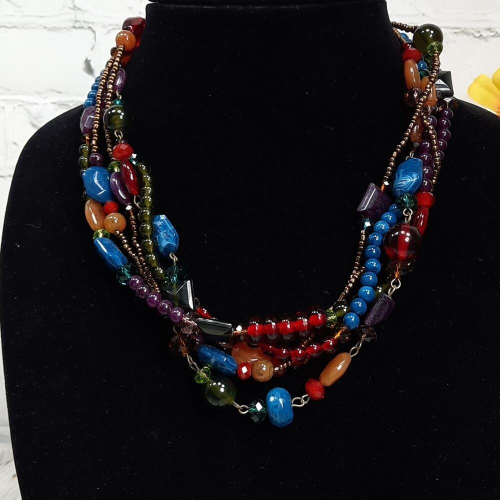 NWOT Just Jewelry (JJ) Set - Multi-Strand Necklace, Bracelet, Ring Multi-Colored